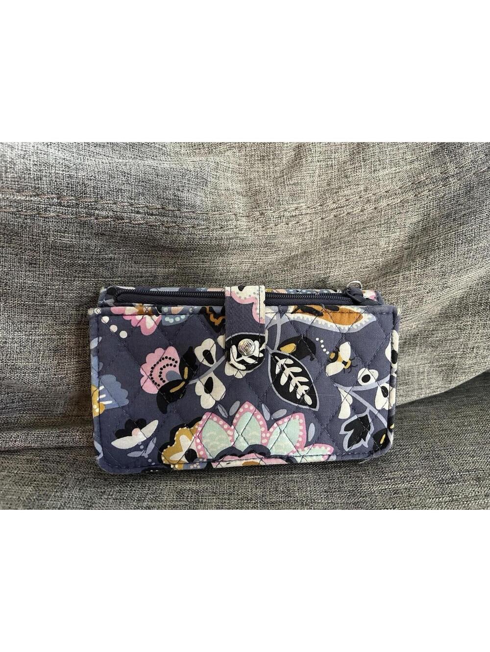 Vera Bradley Tri Fold Wallet In Charmont Meadow With Flap Snap Closure - Picture 2 of 7